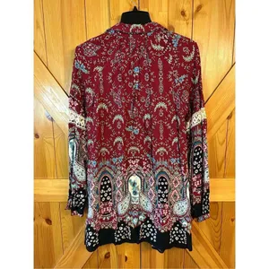 Entro Anthropologie Boho Lace Tunic Shift Dress Red Floral Women Small (0948) thumbnail 7