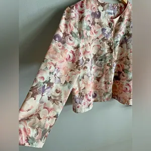 Vintage Pastel Floral Blazer Rose Garden Button Jacket Cottagecore M/L thumbnail 4