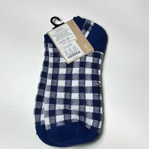J.Crew Women's Ankle Gingham Blue and White Plaid Print Socks OS thumbnail 2