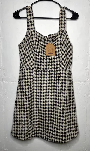 NEW Boutique Brand KORI Houndstooth Mini Dress Size Medium Sleeveless thumbnail 1