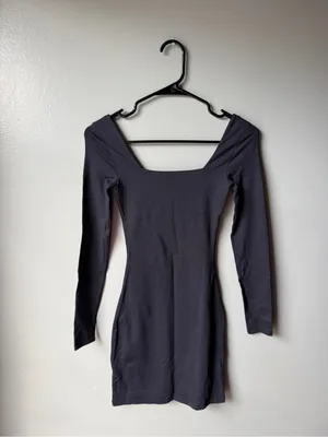 Aritzia Contour Square Neck Long Sleeve Mini Dress Black Size 2XS thumbnail 6