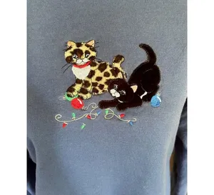 Vintage Cat Sweatshirt by Morning Sun Size Large, Embroidered Holiday Kittens thumbnail 3
