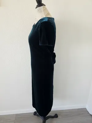 Vintage 90s Hillard & Hanson Velvet Maxi Dress Teal Green Column Gown Size 4 thumbnail 3