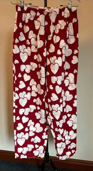 Old Navy Red Pajama Pants with White Heart Print thumbnail 1
