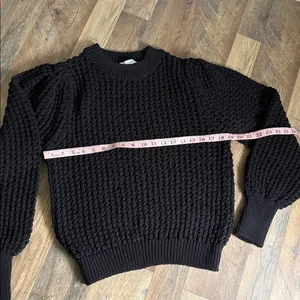 Zara textured open‎ knit chunky sweater crewneck balloon sleeves black size M thumbnail 12