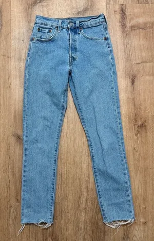 LEVI'S | Women's 501 Raw Hem Light‎ Wash Hidden Button Blue Denim Jeans, W24 L28 thumbnail 1