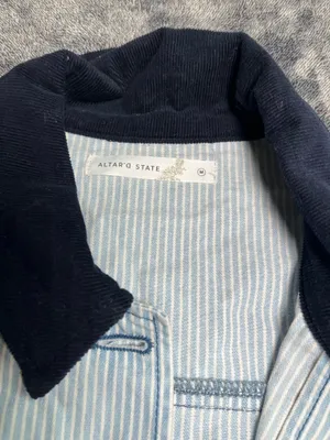 Altar’d State Women’s Striped Jacket Blue White Corduroy Collar Size M NWT thumbnail 8