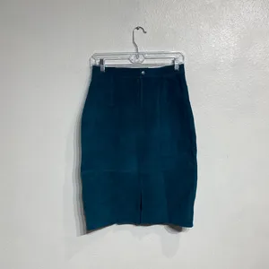Fashion House Teal Suede Leather High Waist Mini Skirt Vintage Sz 10 thumbnail 9