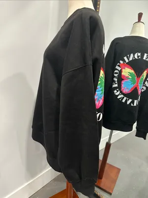 Black Graphic Crewneck Sweater with Butterfly Graphic thumbnail 2