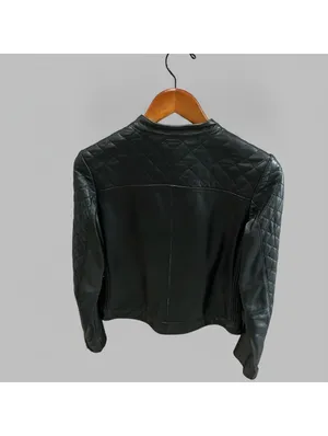 Genuine Leather Women's Quilted Black Moto Jacket XS Y2K Biker Edgy Indie Rocker thumbnail 3
