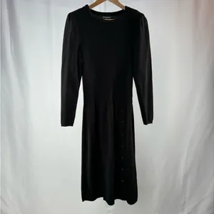 Vintage Tricots Shoulder Pad Long‎ Sleeve Midi Sweater Dress in Black Size Small thumbnail 2