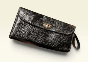 Vtg Hand Tooled Leather Envelope Clutch Wristlet 11" Purse thumbnail 1