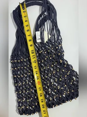 NWT Free People Navy Macramé Tote with Gold Bead Accents thumbnail 5
