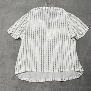 Madewell Shirt Womens 4X White Black Tie‎ Neck Short Sleeve Tunic Top NE476 thumbnail 5