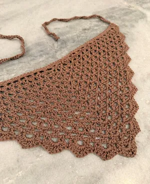 Handmade Crochet Bandana Head Scarf Cotton Boho Triangle Wrap Fest Cottagecore thumbnail 1