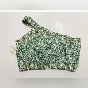 Hyacinth House Gina One Shoulder Crop Top Green Floral Cotton NWT Size S thumbnail 7