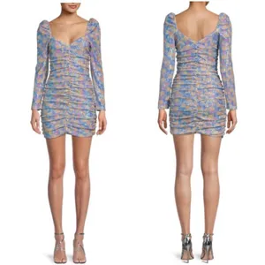 SAYLOR Multicolour Sequin Ruched Bodycon Dress Small Long Sleeve Mini thumbnail 15