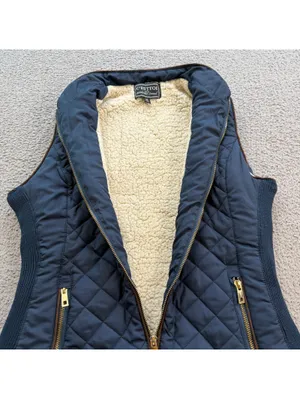 C’Est Toi Women’s Medium Navy Quilted Sherpa Lined Vest Gold Zip Equestrian thumbnail 5