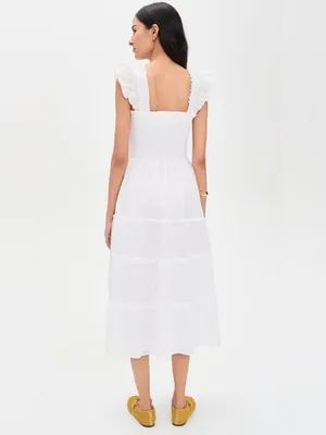Hill House Home The Nap Dress Smocked Ruffle Straps Tiered White Small thumbnail 3