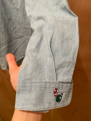 Vintage Christmas holiday stocking embroidered light wash denim shirt size small thumbnail 4