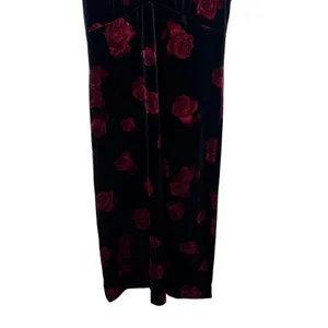 Vintage Black Velvet Red Rose Floral Maxi Dress Mandarin Collar 90s Goth Dress thumbnail 3