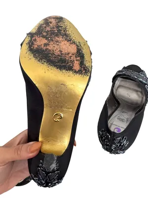 HOUSE OF DEREON Beyonce Black Satin Embroidered Beaded Heels Size 7.5 thumbnail 8