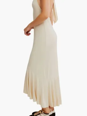 NWT Free People Alix Halter Midi Dress Large, BLEACHED SAND thumbnail 4