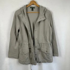 Lauren Ralph Lauren Women XL Hooded Anorak Jacket Gray Drawstring Waist‎ Utility thumbnail 5