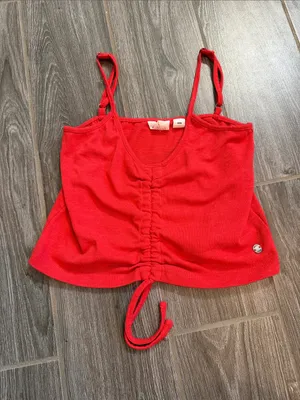 Roxy Bright Red Ruched Drawstring Cropped Cami size small thumbnail 1