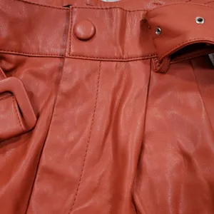 READ Zara Faux Leather Pleated High Rise Belted Shorts Orange XS trf Collection thumbnail 9