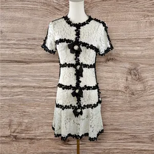 Son Yoon Joo Black White Lace Bows Fitted Pencil Sheer Unlined Dress Coquette thumbnail 2