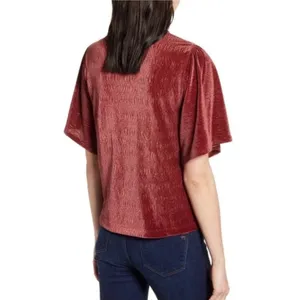 Madewell Texture & Thread Crinkle Velvet Flutter Sleeve Top Dusty Burgundy Med thumbnail 2