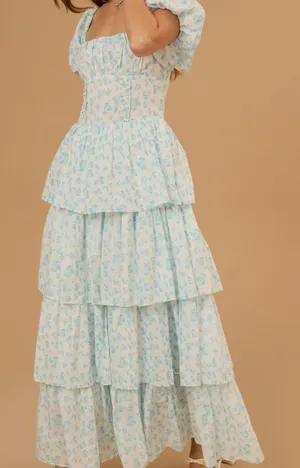 NEW Altar’d State Blue Floral Layered Maxi Dress Size Medium NWT thumbnail 1
