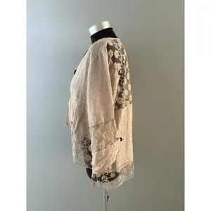 Linen Blouse Jacket Womens XL Blush Pink Lace Detail Boho Fairy Whimsy Coquette thumbnail 3
