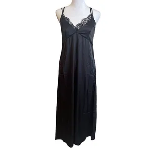 Lea & Viola NWT Black Satin Lace Slip Midi Dress 90s Lingerie Style S thumbnail 2