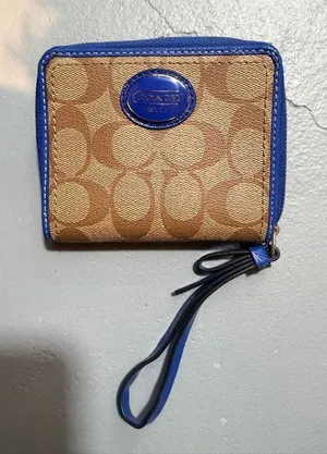 Coach Cream Canvas Wallet with Royal Blue Trim thumbnail 1