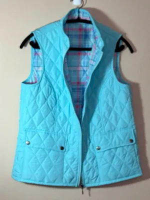 Appleseed's Women's Reversible Quilted Vest in Aqua Blue w/ Plaid Lining Size S thumbnail 1