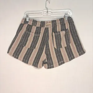 Striped Linen Blend‎ Shorts Juniors XL Grey Cream Red Coastal Beach Boho Casual thumbnail 2