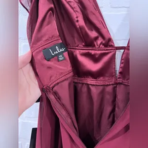 NWT Lulus I’m All Yours Burgundy Ruffle Maxi Dress thumbnail 11