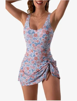 NEW Floral 1 Pc Swimdress Swimsuit Tummy Control L thumbnail 1
