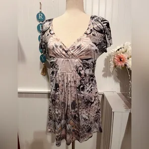 Style & Co. Earth Tones Colors Short Sleeves Floaty/Bohemian Top thumbnail 3