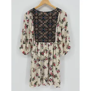 Umgee Floral Paisley Boho Tunic Dress‎ Womens Small Ivory Floral Paisley Peasant thumbnail 5