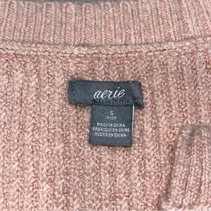 Blush Pink Ribbed V Neck Bow Tie Bell Sleeve Oversized Sweater size Small thumbnail 8