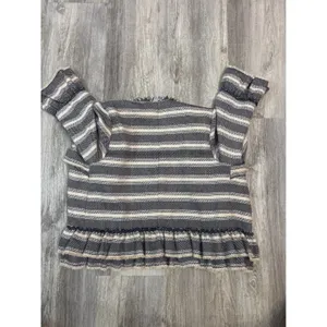Sugarlips Striped Tweed Ruffle Jacket Navy Cream Frayed Edge Womens Size‎ Medium thumbnail 7