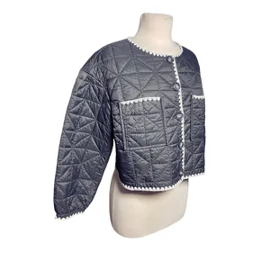SARA CAMPBELL Women’s Gray Button Up Whipstitch Puffer Jacket thumbnail 3