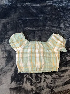 American Eagle Plaid Off Shoulder Crop Top Medium thumbnail 2