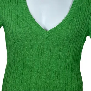 Vintage American Eagle Kelly Green Cable Knit V-Neck Sweater Large Y2K thumbnail 3