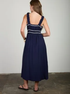 Shirred Stripe Front Tie Sleeveless Midi Dress thumbnail 2