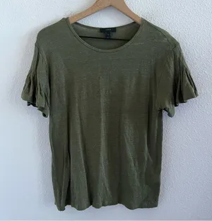 J Crew 100% Linen Green Ruffle Sleeve Relaxed Lagenlook Style GC049 Medium thumbnail 1