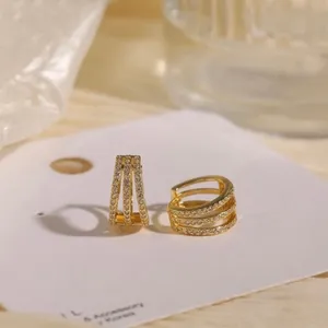 18K Gold Plated Three Circles Hoop Earrings for Women,CZ Cubic Zirconia Earrings thumbnail 4
